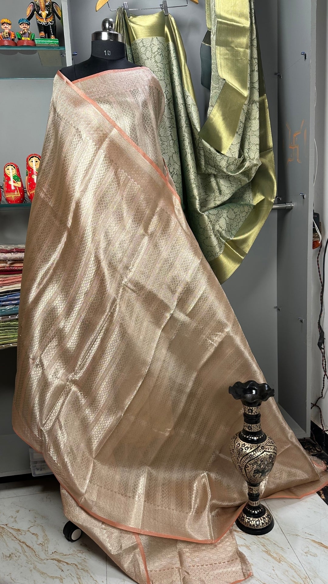 Pink & Yellow Crush Tissue Saree