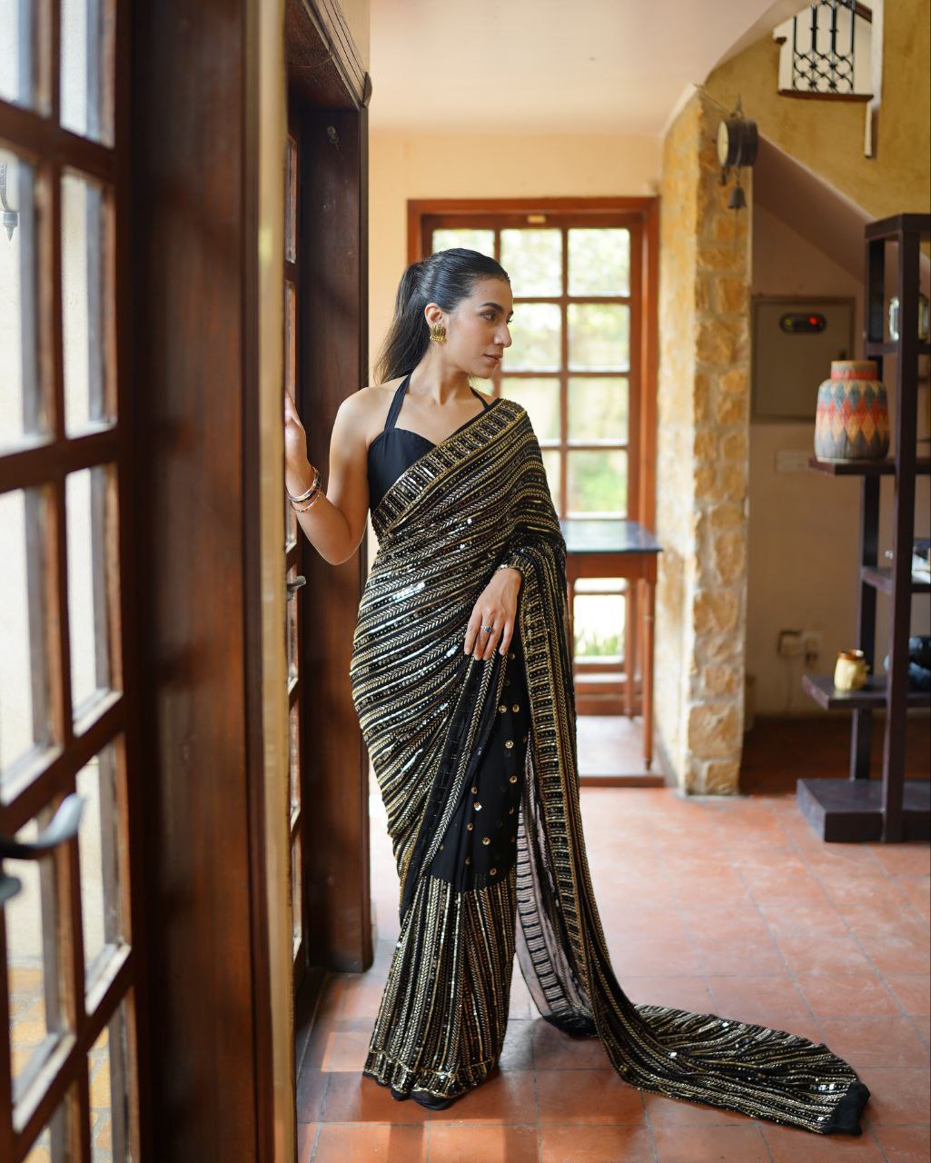 New Bollywood BlockBuster Multy Embroidery  Work Saree Black