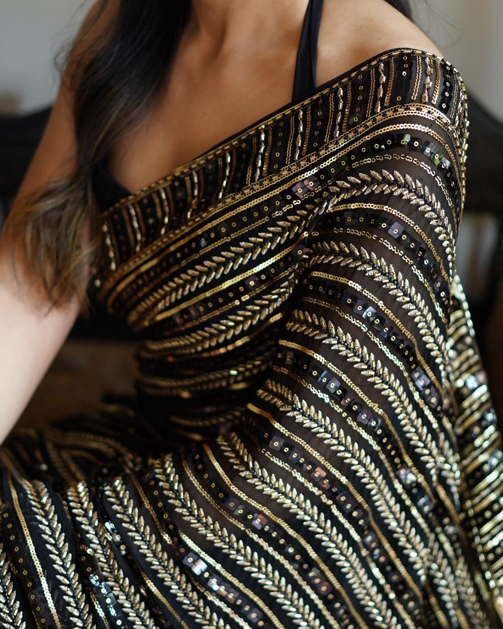 New Bollywood BlockBuster Multy Embroidery  Work Saree Black