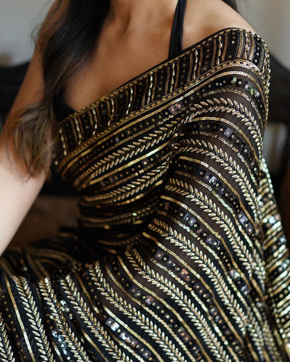 New Bollywood BlockBuster Multy Embroidery  Work Saree Black