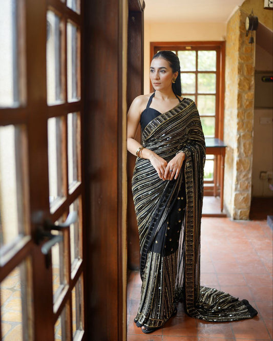 New Bollywood BlockBuster Multy Embroidery  Work Saree Black