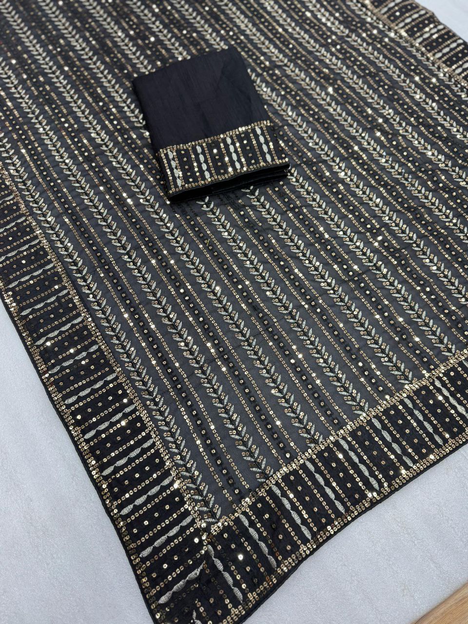 New Bollywood BlockBuster Multy Embroidery  Work Saree Black