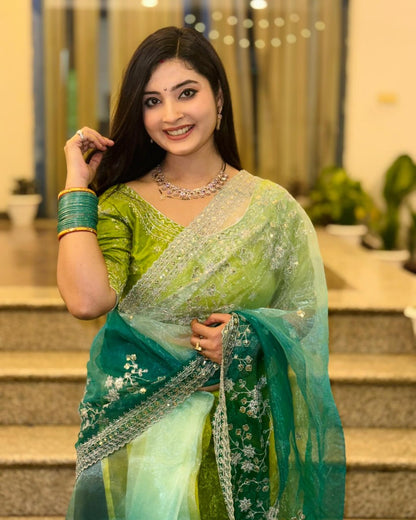 Bollywood collections party wear fancy Organza Silk  saree