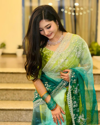 Bollywood collections party wear fancy Organza Silk  saree