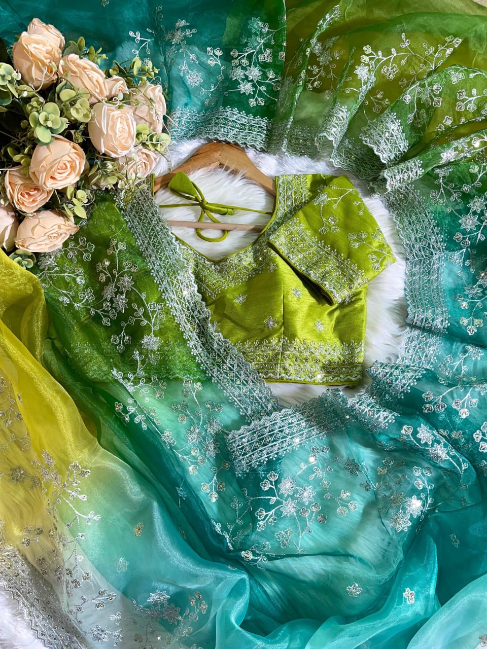 Bollywood collections party wear fancy Organza Silk  saree