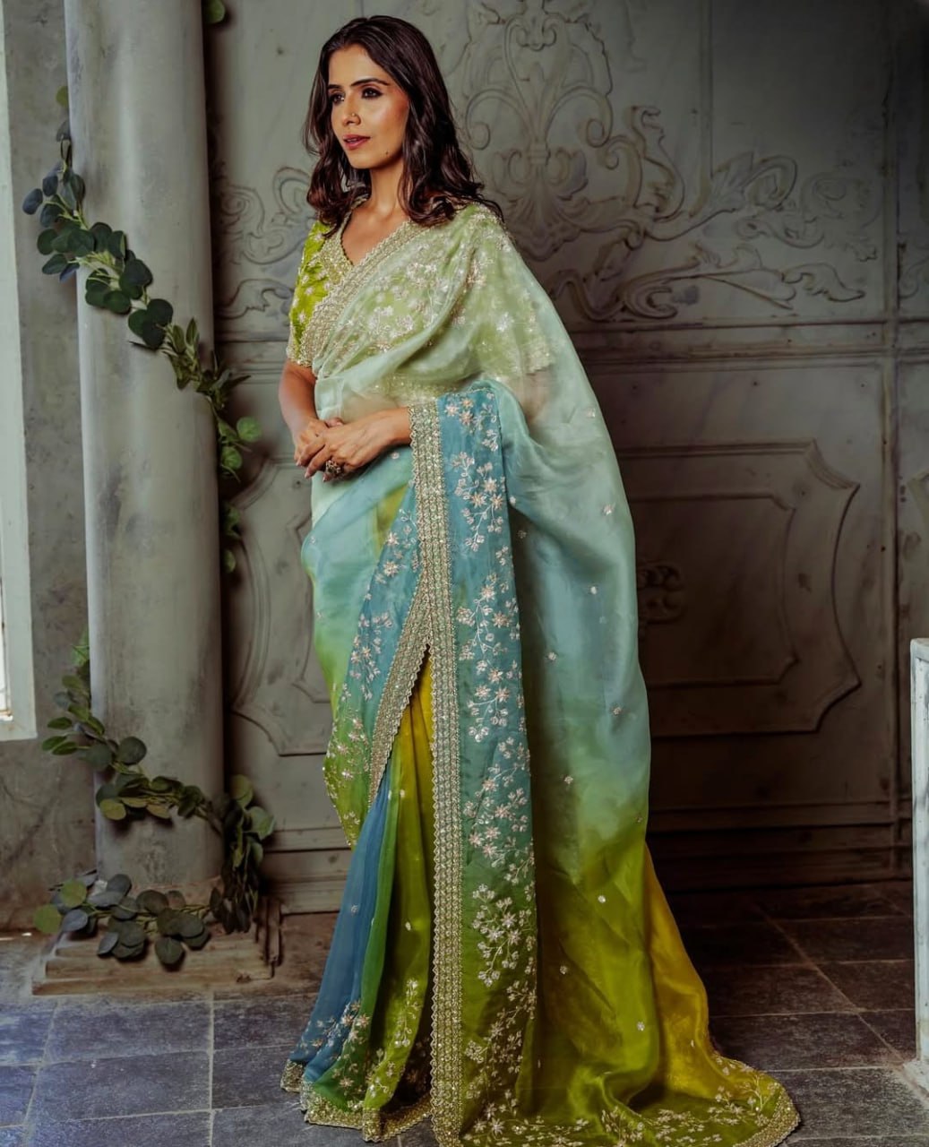 Bollywood collections party wear fancy Organza Silk  saree