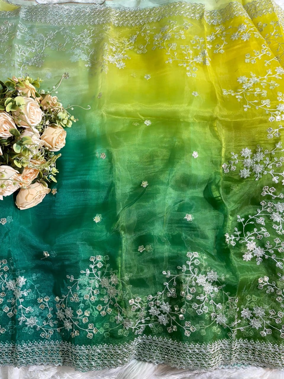 Bollywood collections party wear fancy Organza Silk  saree