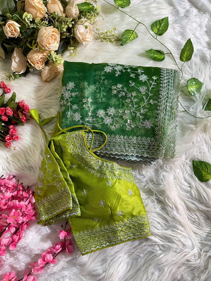 Bollywood collections party wear fancy Organza Silk  saree