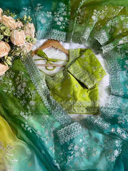 Bollywood collections party wear fancy Organza Silk  saree