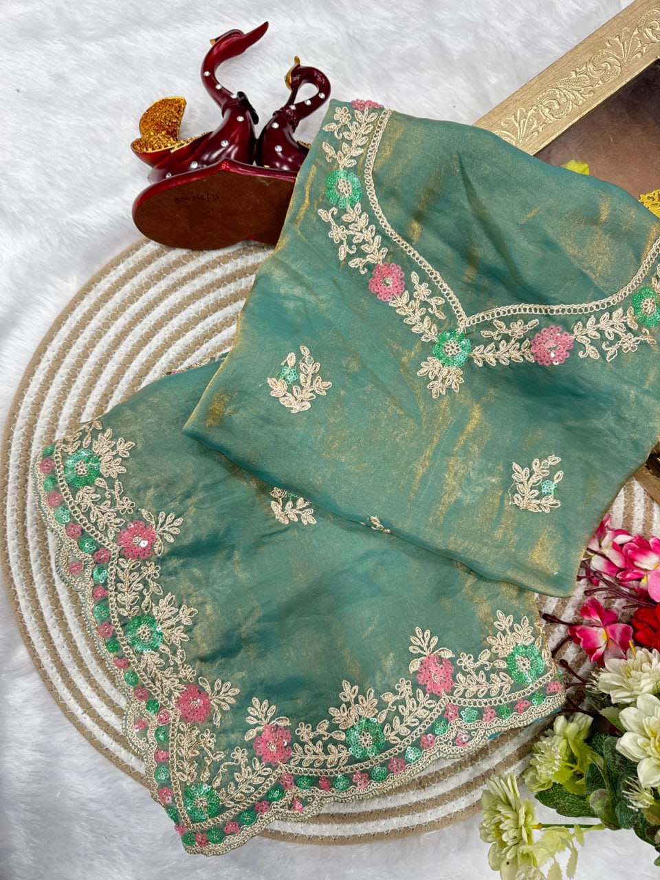 Bollywood collections party wear fancy Tebby Silk  saree