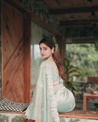 Bollywood collections party wear fancy Tebby Silk  saree