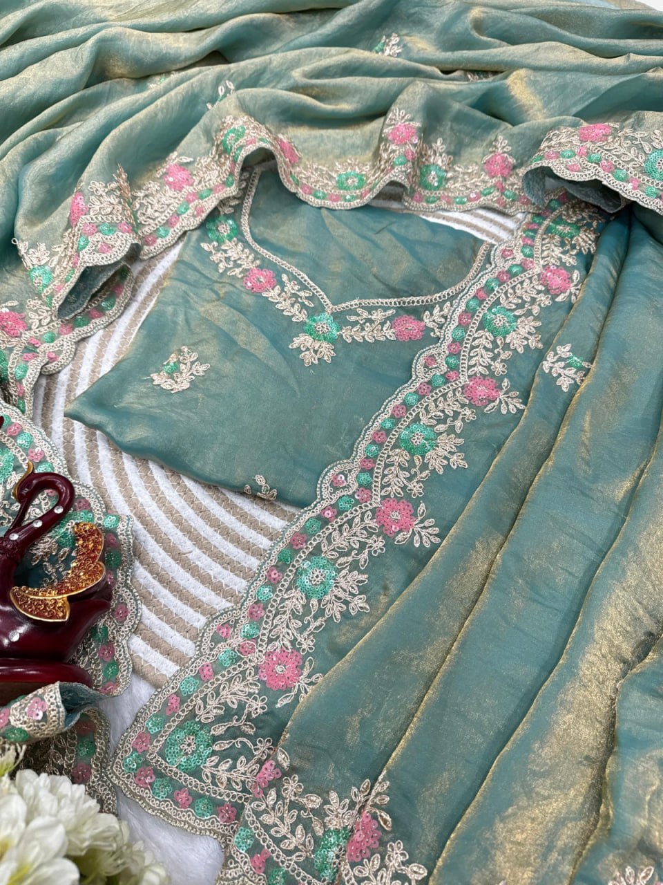 Bollywood collections party wear fancy Tebby Silk  saree