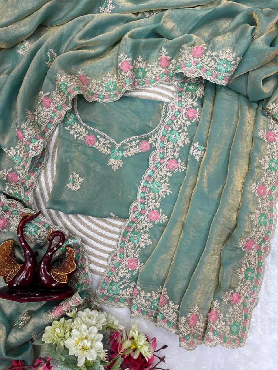 Bollywood collections party wear fancy Tebby Silk  saree