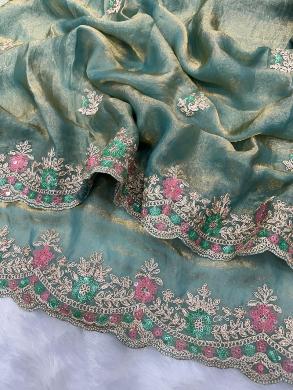 Bollywood collections party wear fancy Tebby Silk  saree