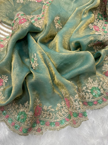 Bollywood collections party wear fancy Tebby Silk  saree