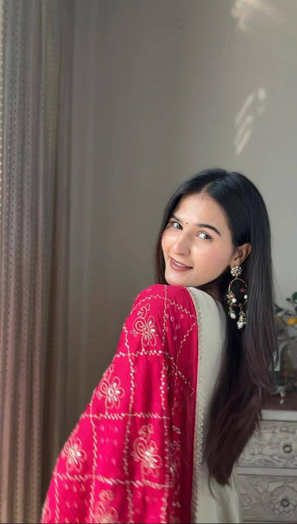 Banarashe Heritage: Ivory Chinon Gown Set with Vibrant Dupatta