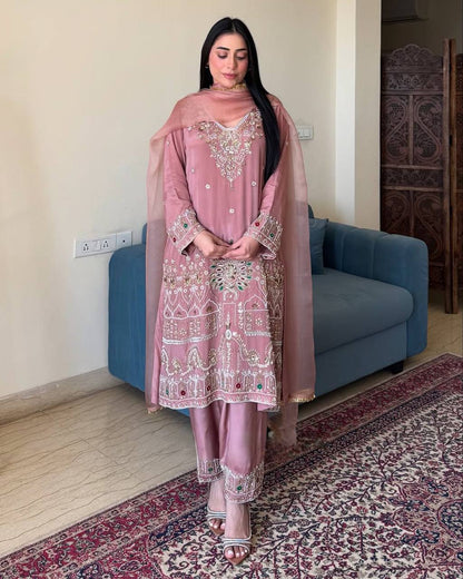 Exclusive Embroidered 3 Pices Pant Pair With Dupatta