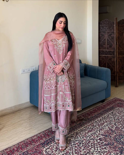 Exclusive Embroidered 3 Pices Pant Pair With Dupatta