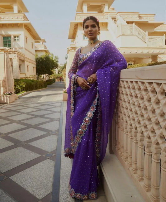 Bollywood Blockbuster Original Mirror Design Saree – Elegant Purple - Baranashe - Bollywood Blockbuster Original Mirror Design Saree – Elegant Purple