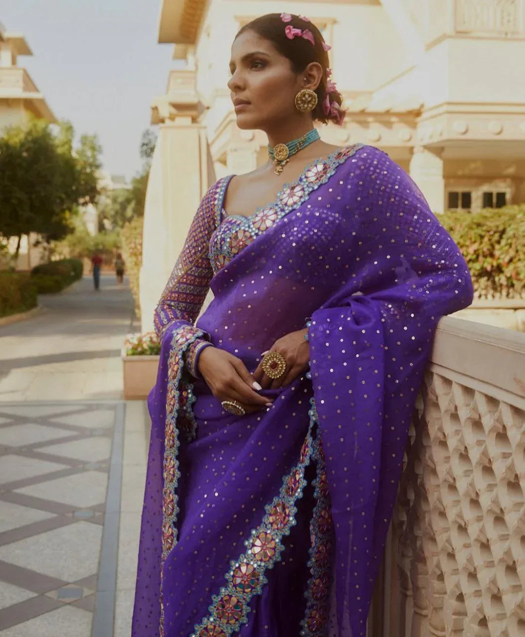 Bollywood Blockbuster Original Mirror Design Saree – Elegant Purple - Baranashe - Bollywood Blockbuster Original Mirror Design Saree – Elegant Purple