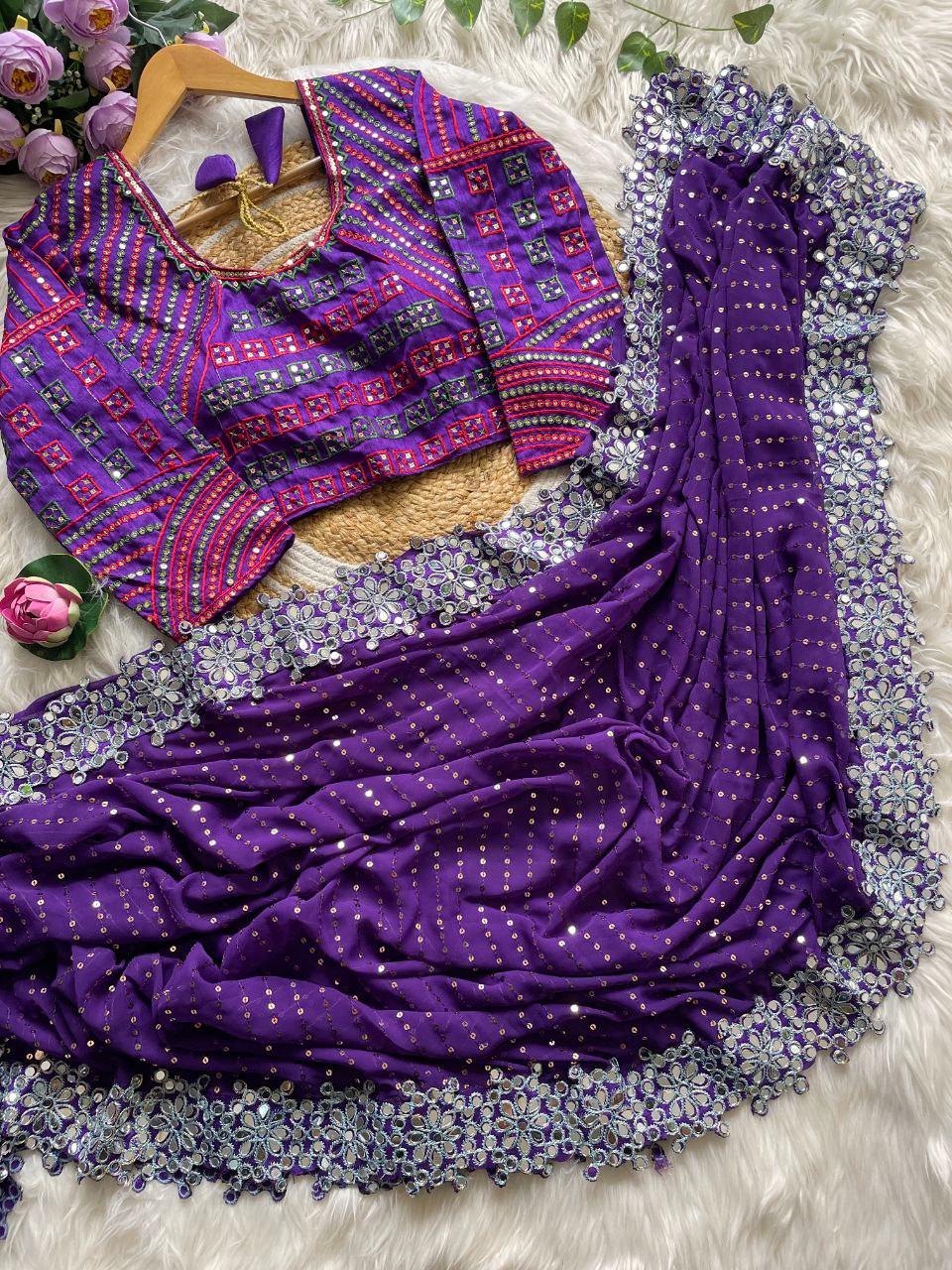 Bollywood Blockbuster Original Mirror Design Saree – Elegant Purple - Baranashe - Bollywood Blockbuster Original Mirror Design Saree – Elegant Purple