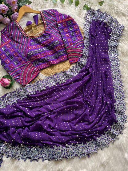 Bollywood Blockbuster Original Mirror Design Saree – Elegant Purple - Baranashe - Bollywood Blockbuster Original Mirror Design Saree – Elegant Purple
