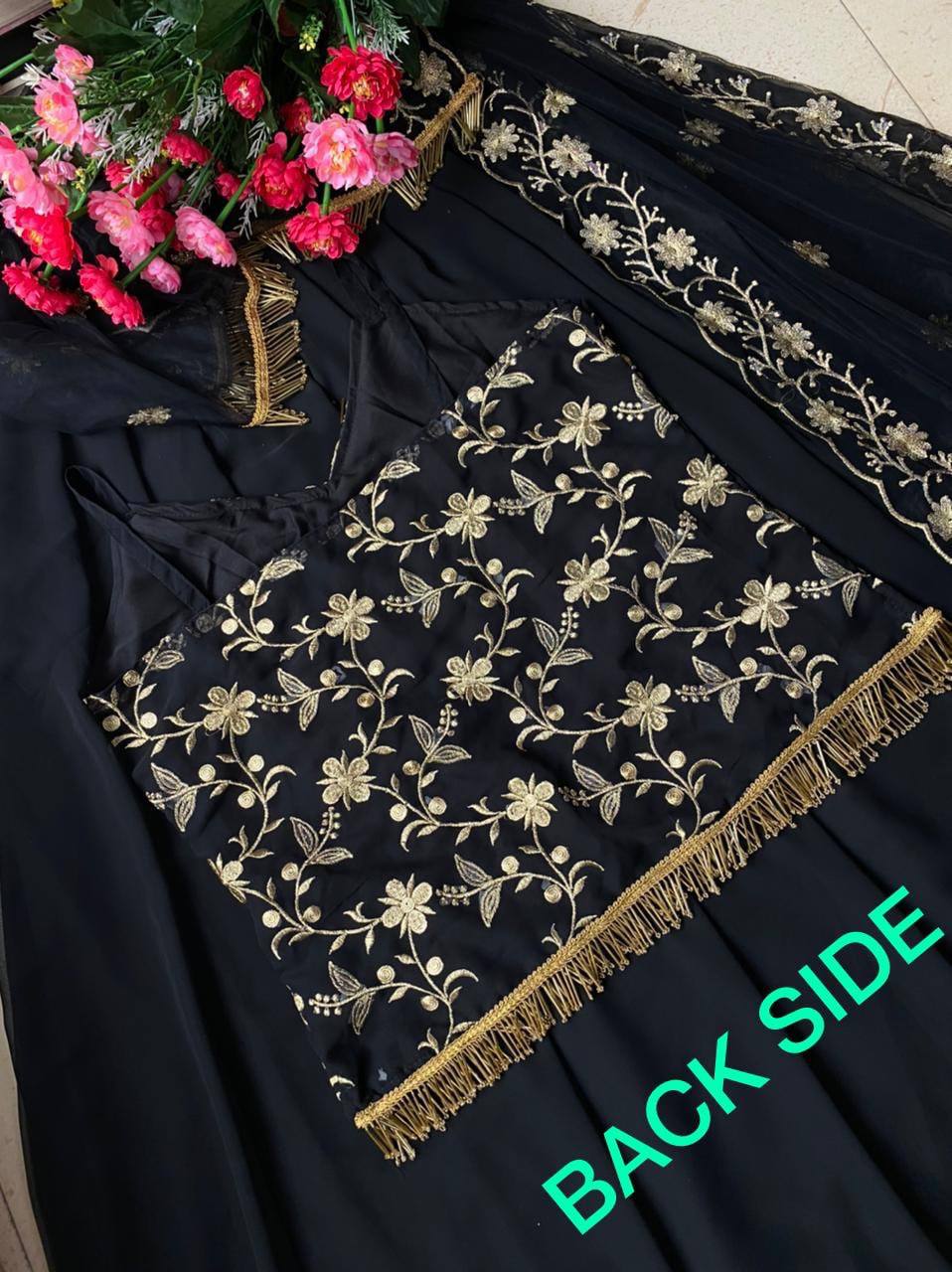 Exquisite Midnight Black Embroidered Indo-Western Lehengha Set