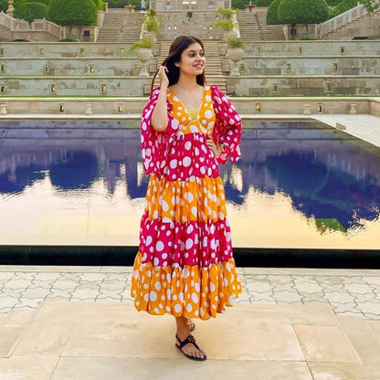 Whimsical Polka Dot Digital Print Georgette Anarkali Gown