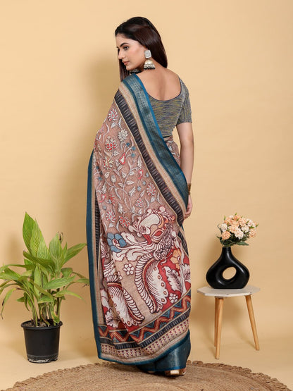 Heritage Brown & Teal Artistic Linen Cotton