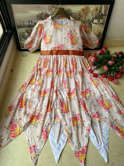 English Garden Floral Digital Print Muslin Anarkali Gown