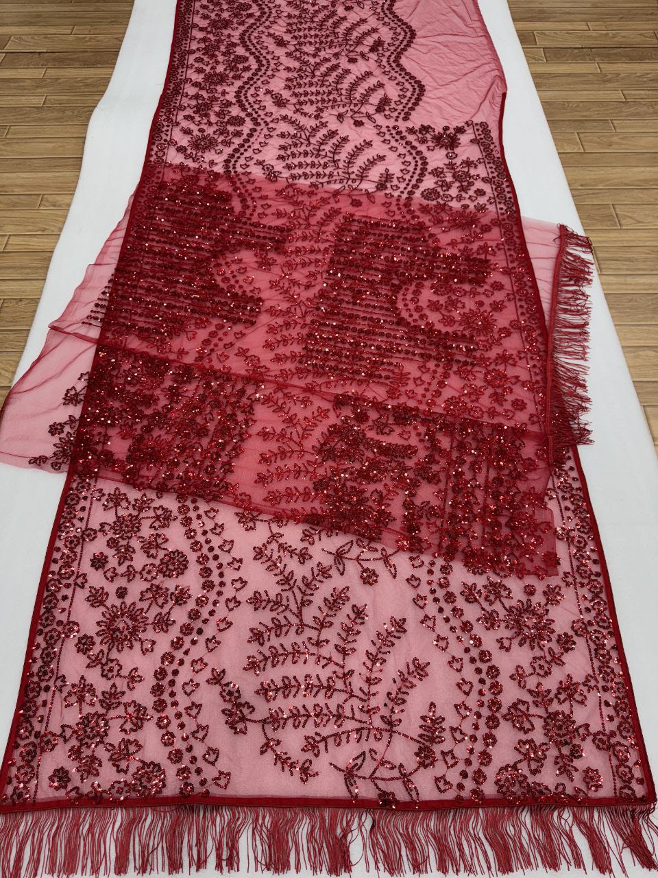 Bollywood Trending Red Saree with Heavy Zalar Work on Pallu & Blouse