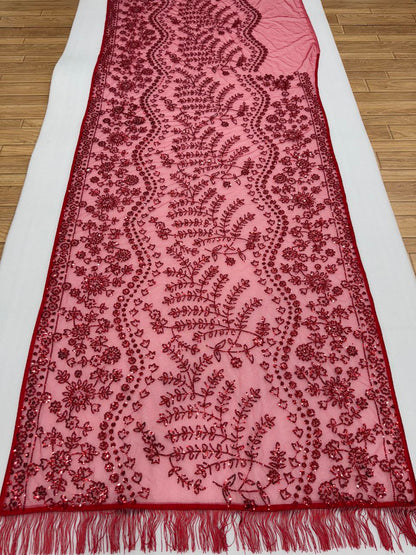 Bollywood Trending Red Saree with Heavy Zalar Work on Pallu & Blouse