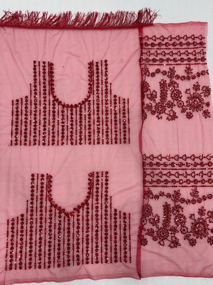 Bollywood Trending Red Saree with Heavy Zalar Work on Pallu & Blouse
