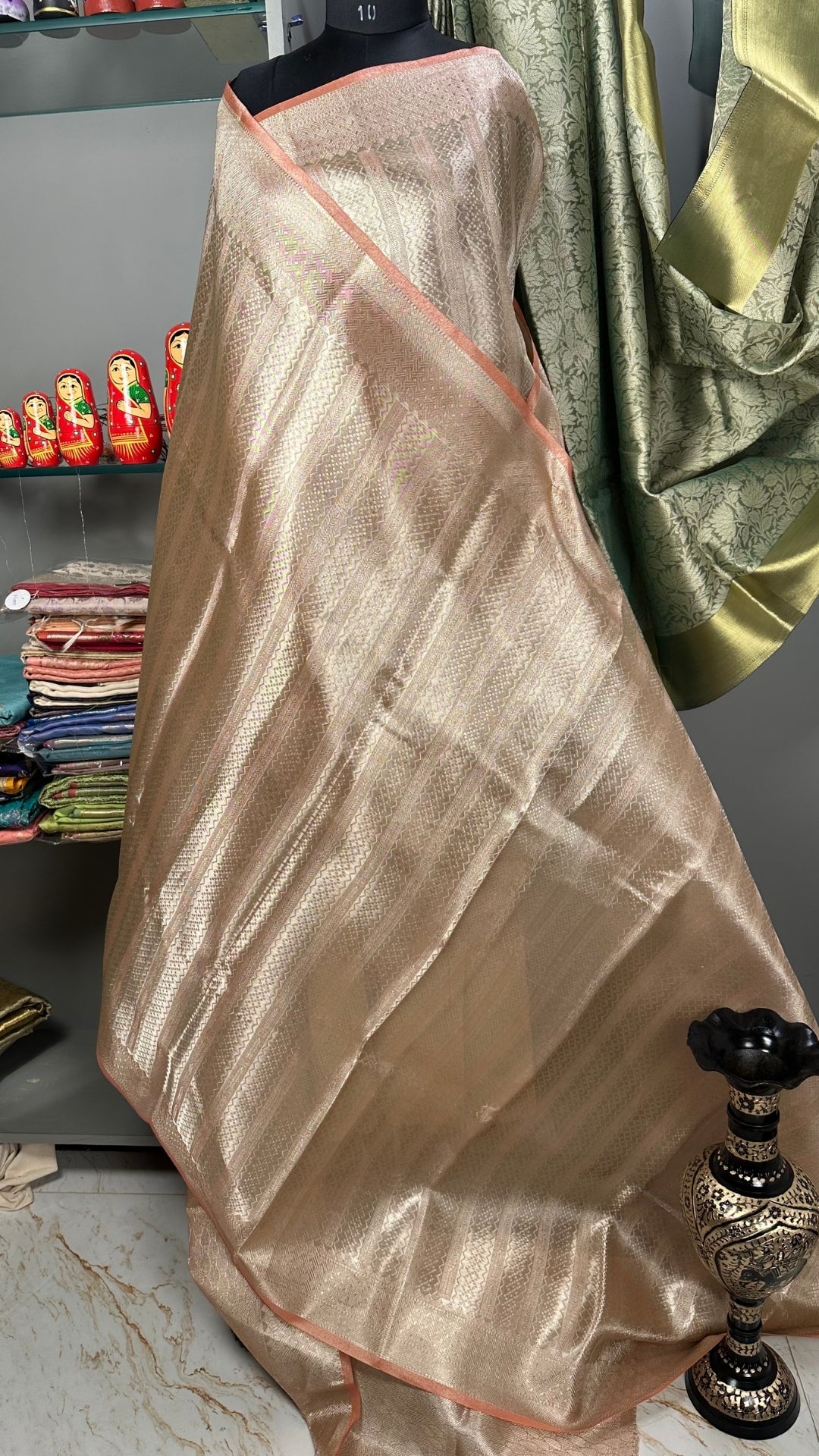 Pink & Yellow Crush Tissue Saree