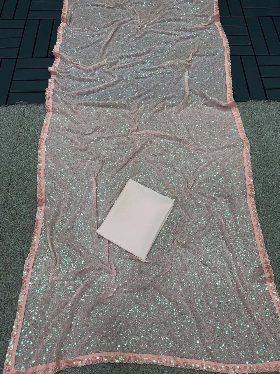 Full Saree Of Faux Georgette With Heavy 5mm & 3mm Khichdi Sequence Embrodery Work