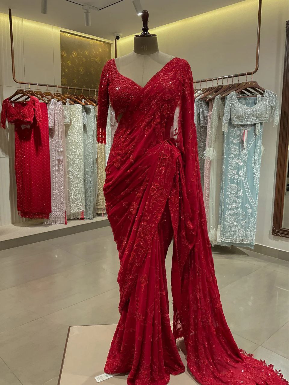 Bollywood Style Red Sequin Saree | Party Wear Georgette Saree