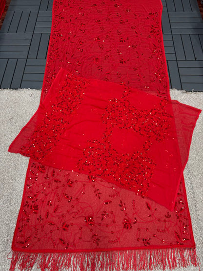 Bollywood Style Red Sequin Saree | Party Wear Georgette Saree