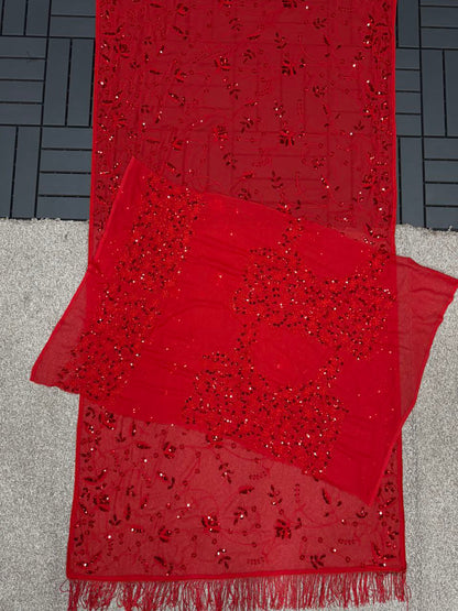 Bollywood Style Red Sequin Saree | Party Wear Georgette Saree