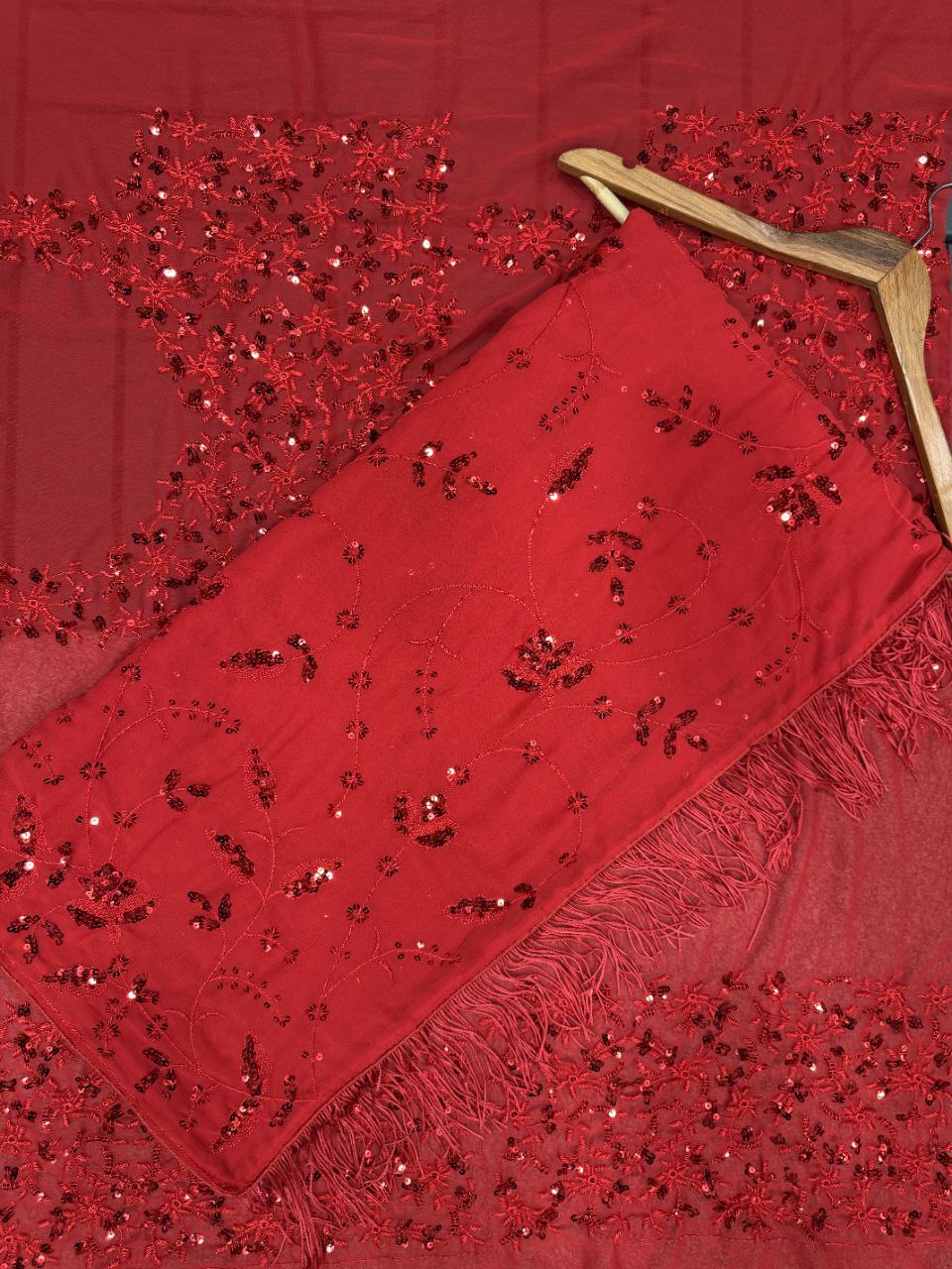 Bollywood Style Red Sequin Saree | Party Wear Georgette Saree
