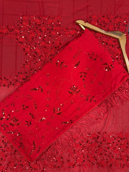 Bollywood Style Red Sequin Saree | Party Wear Georgette Saree