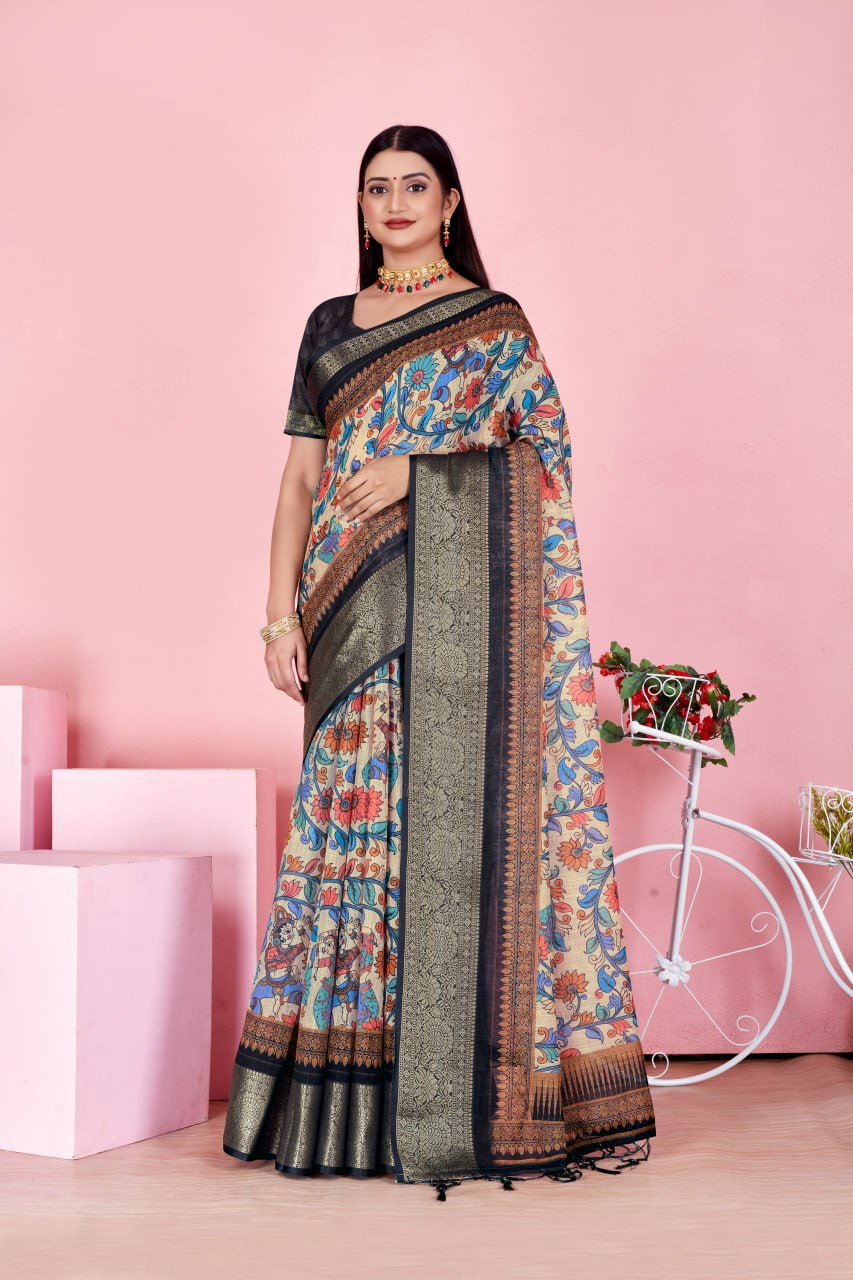 Midnight Mughal Garden Saree