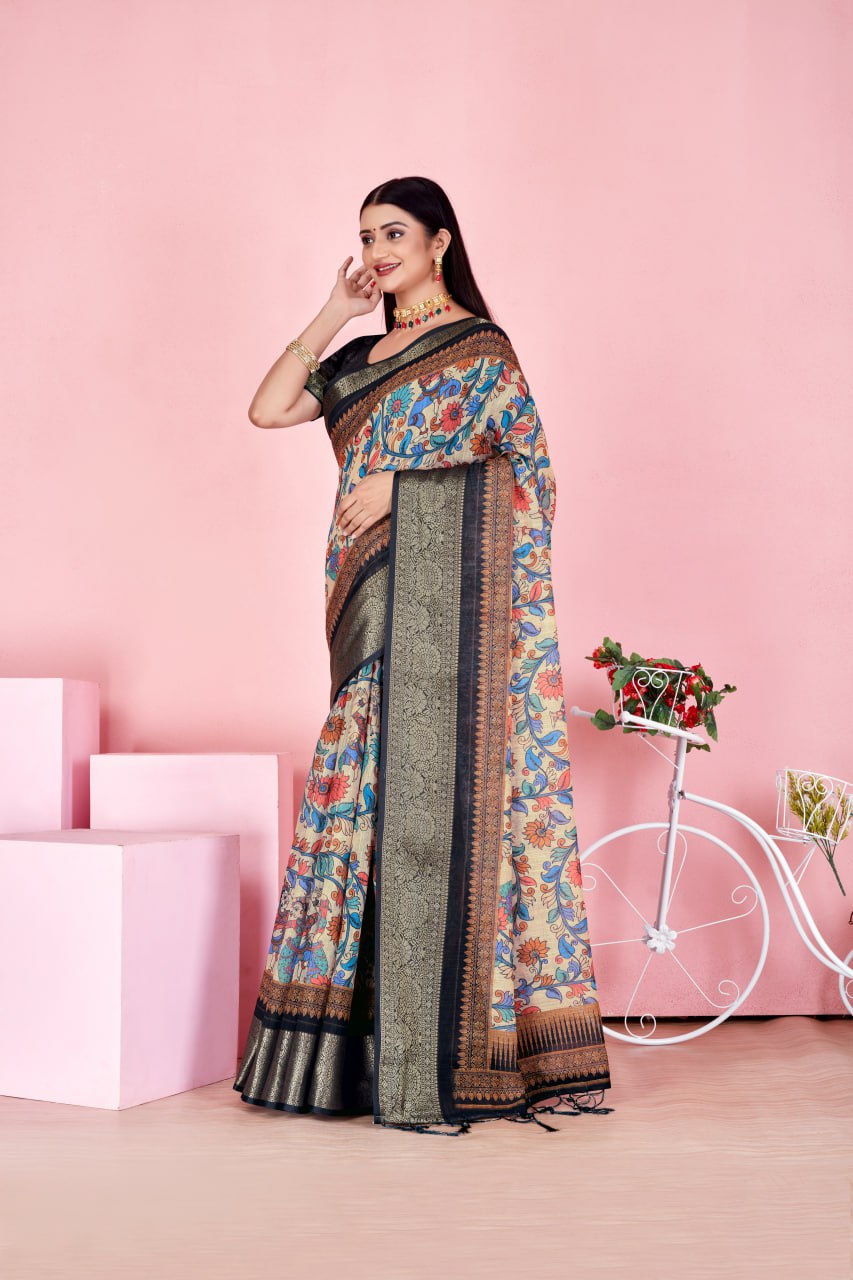 Midnight Mughal Garden Saree