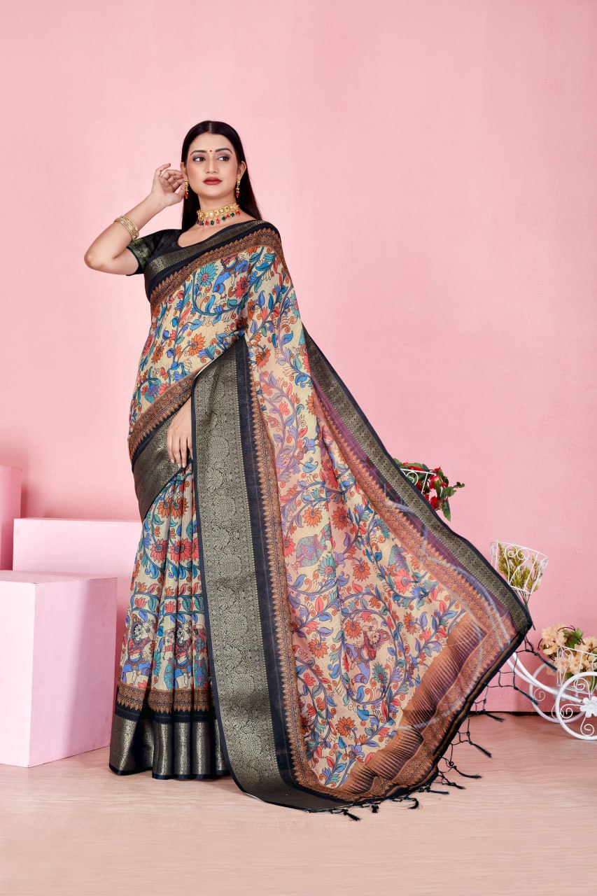 Midnight Mughal Garden Saree
