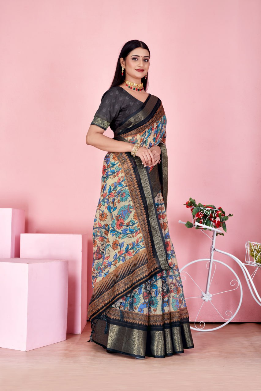 Midnight Mughal Garden Saree