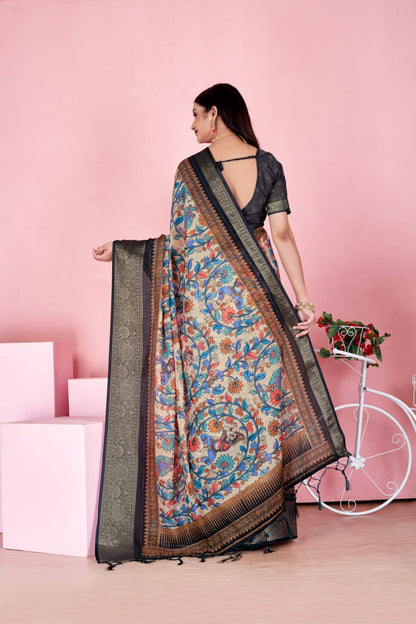 Midnight Mughal Garden Saree