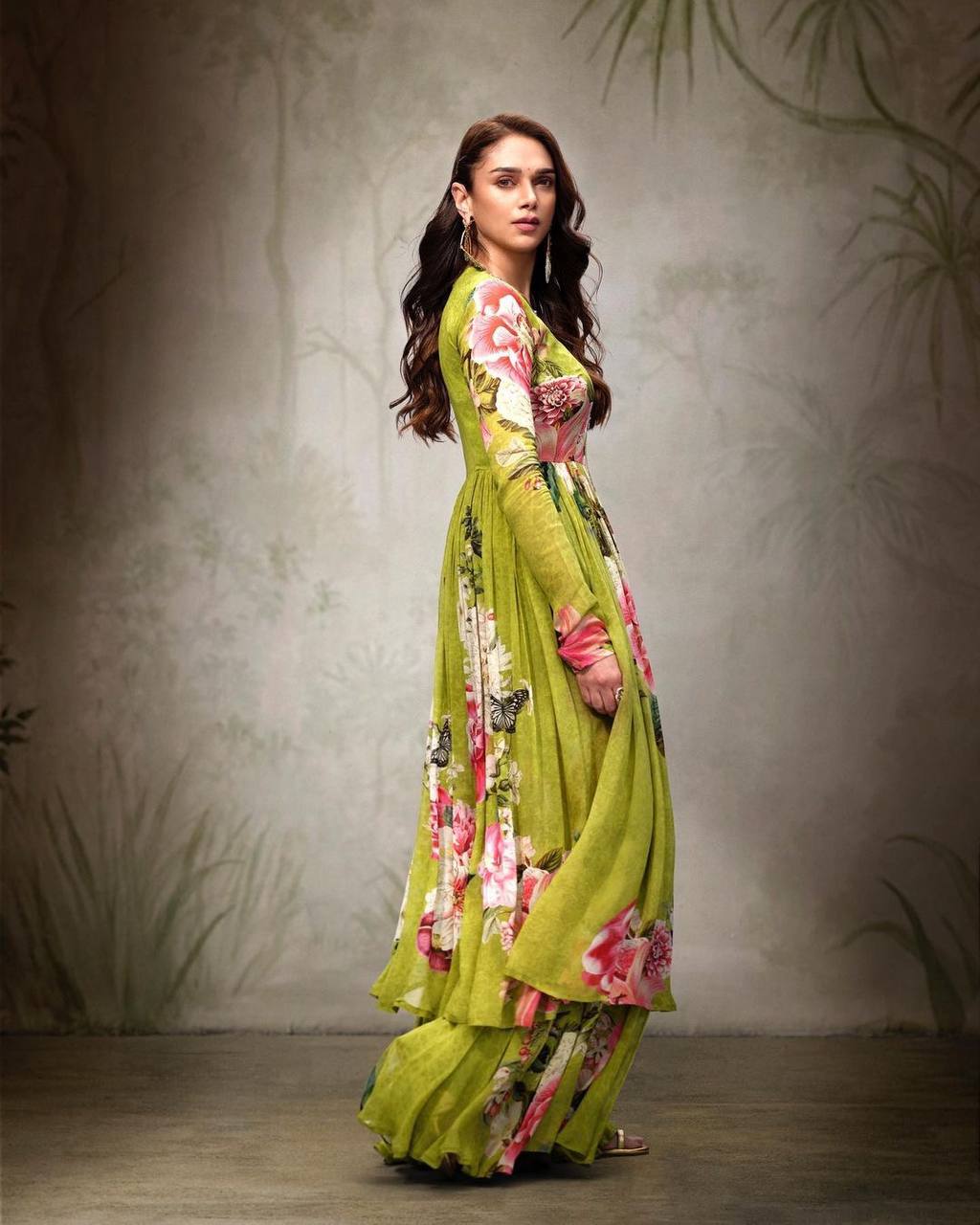 Olive Blossom Floral Digital Print Anarkali & Plazzo Set