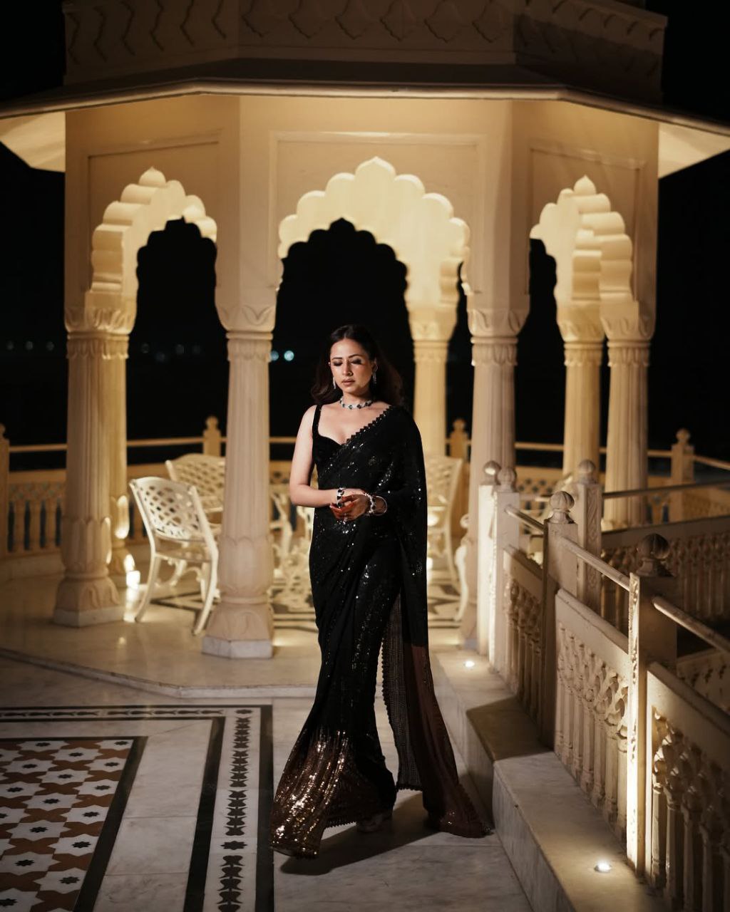 New Bollywood BlockBuster Sequins Georgette Saree Inspired by Sargun Mehta