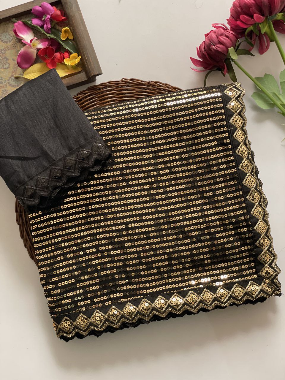 New Bollywood BlockBuster Sequins Georgette Saree Inspired by Sargun Mehta