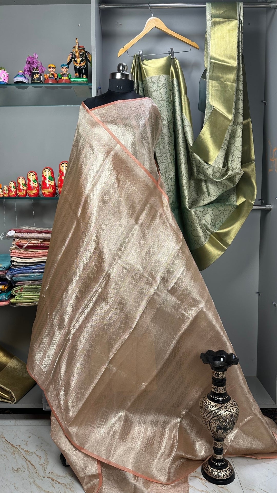 Pink & Yellow Crush Tissue Saree