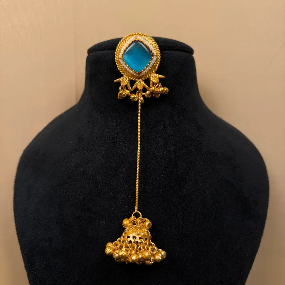 Earrings with Blue Stone, Long Chain Drop Danglers